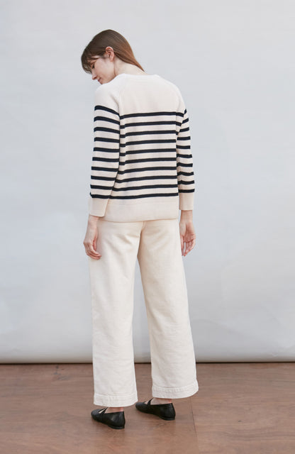 Womens Cotton Ribbed Breton Jumper