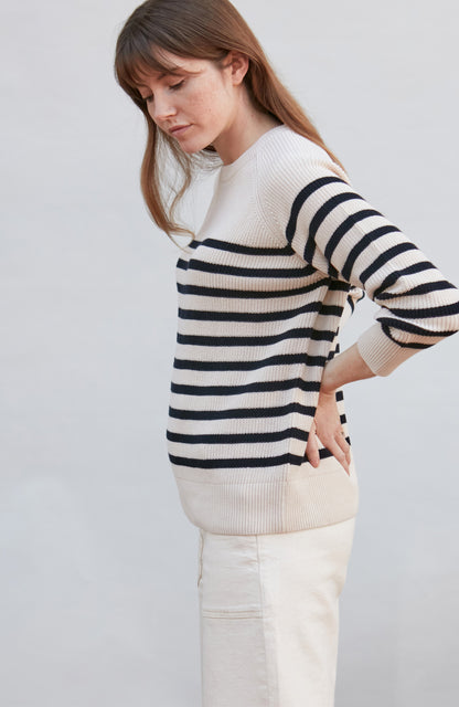 Womens Cotton Ribbed Breton Jumper