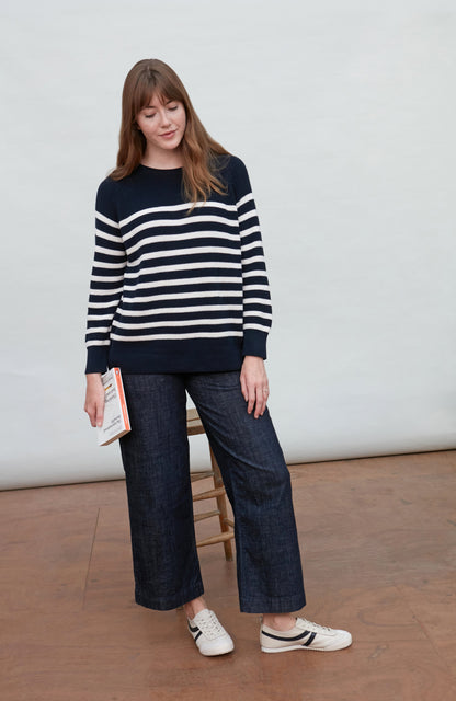 Womens Cotton Ribbed Breton Jumper