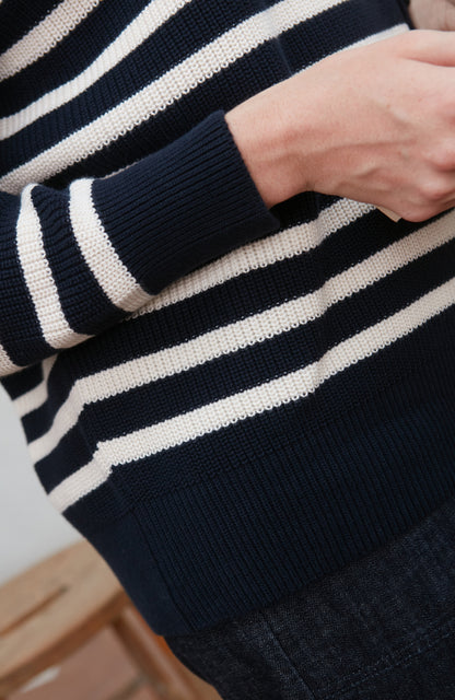 Womens Cotton Ribbed Breton Jumper