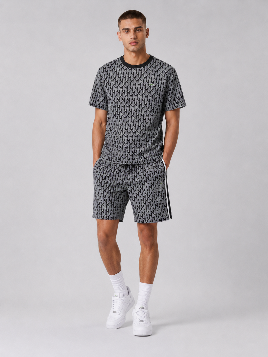 Black And White Cotton T-Shirt & Shorts Set