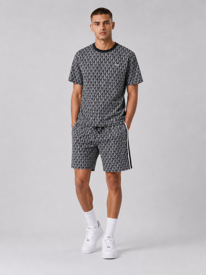 Black And White Cotton T-Shirt & Shorts Set
