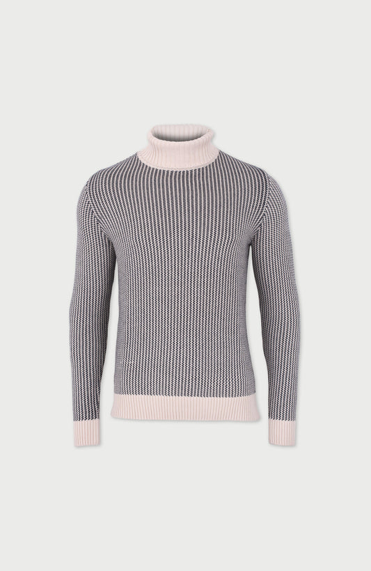 Mens Cotton Fisherman Tuck Stitch Roll Neck Jumper