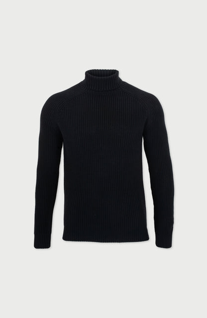 Mens Midweight Cotton Fisherman Rib Knit Roll Neck Jumper