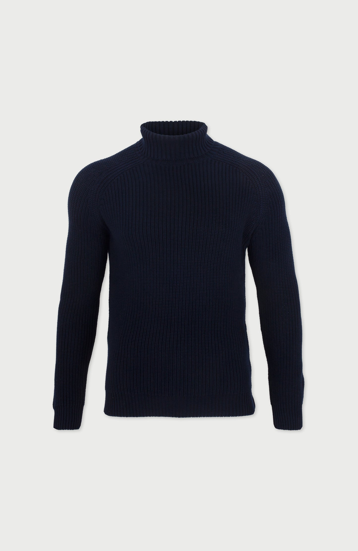 Mens Midweight Cotton Fisherman Rib Knit Roll Neck Jumper