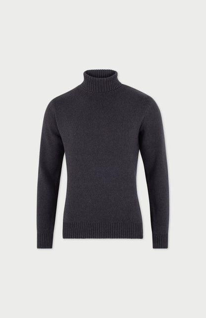 Mens Midweight Cotton Fitted Submariner Roll Neck Jumper
