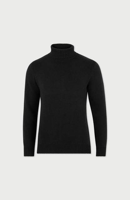 Mens Midweight Cotton Fitted Submariner Roll Neck Jumper