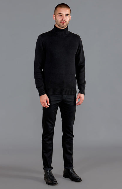 Mens Midweight Cotton Fitted Submariner Roll Neck Jumper