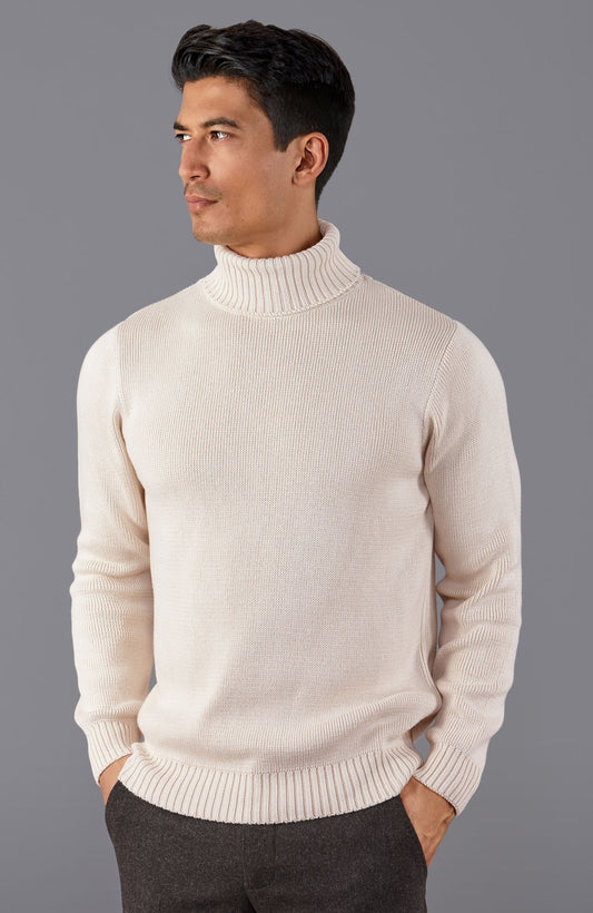 Mens Midweight Cotton Fitted Submariner Roll Neck Jumper
