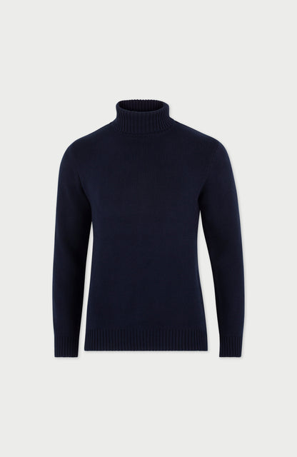 Mens Midweight Cotton Fitted Submariner Roll Neck Jumper
