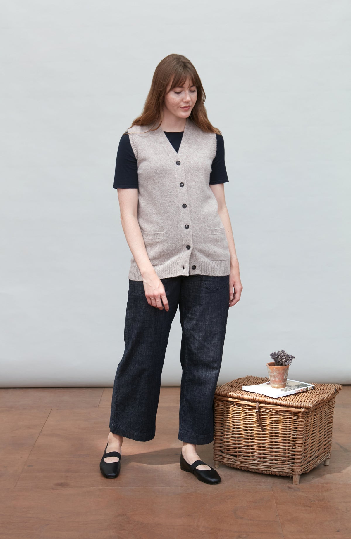 Womens Lambswool V Neck Waistcoat with Pockets