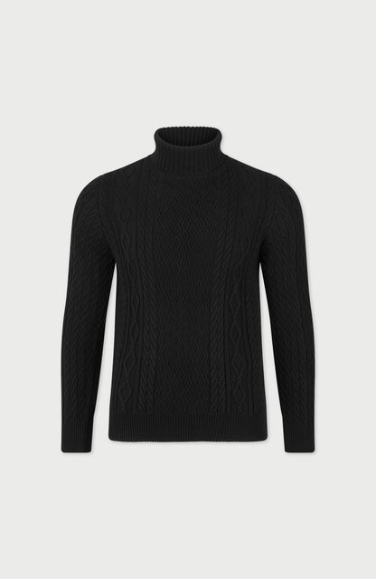 Mens Midweight Cotton Roll Neck Cable Jumper
