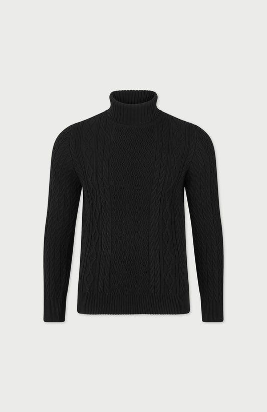 Mens Midweight Cotton Roll Neck Cable Jumper