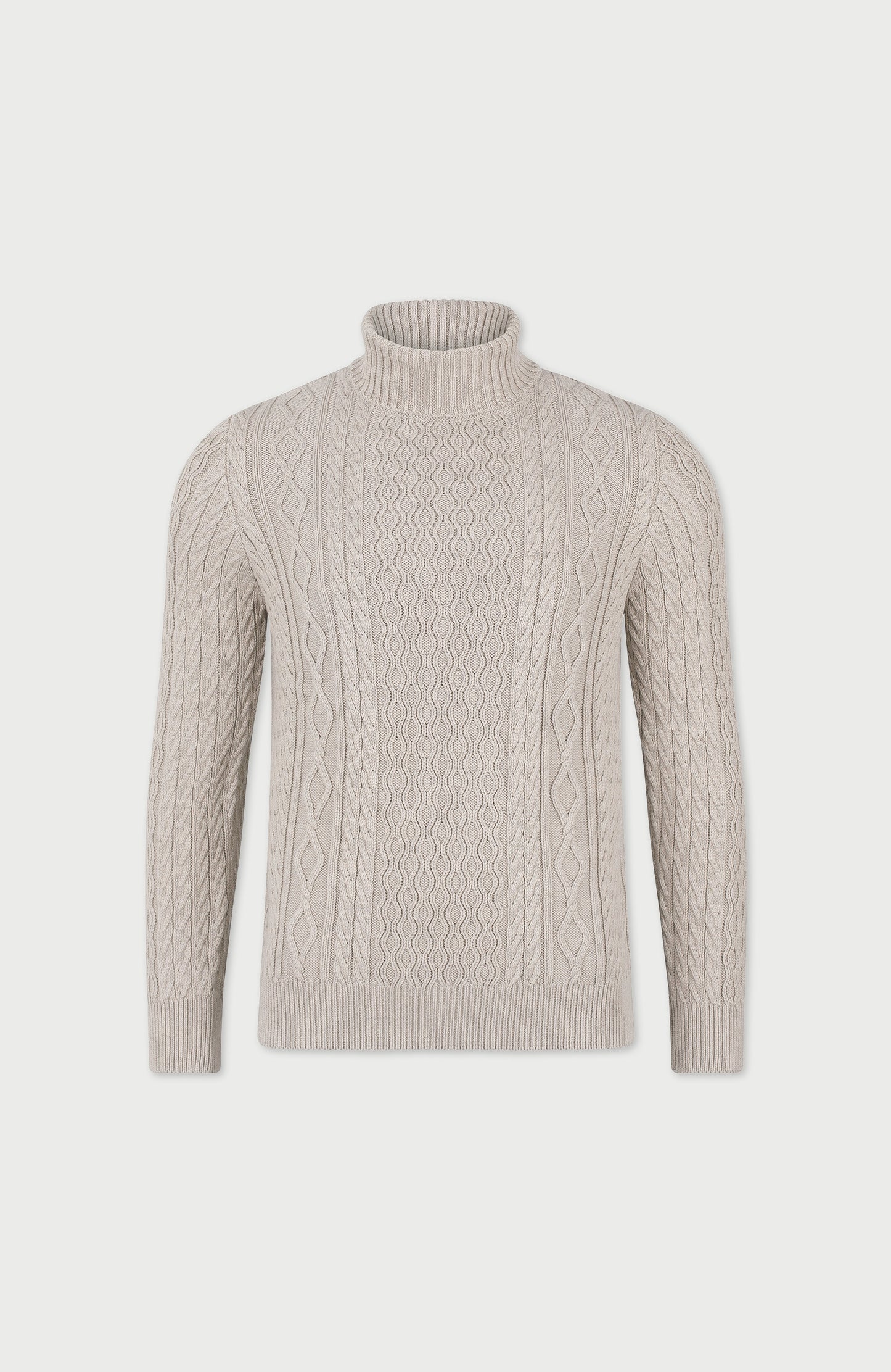 Mens Midweight Cotton Roll Neck Cable Jumper