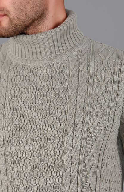 Mens Midweight Cotton Roll Neck Cable Jumper