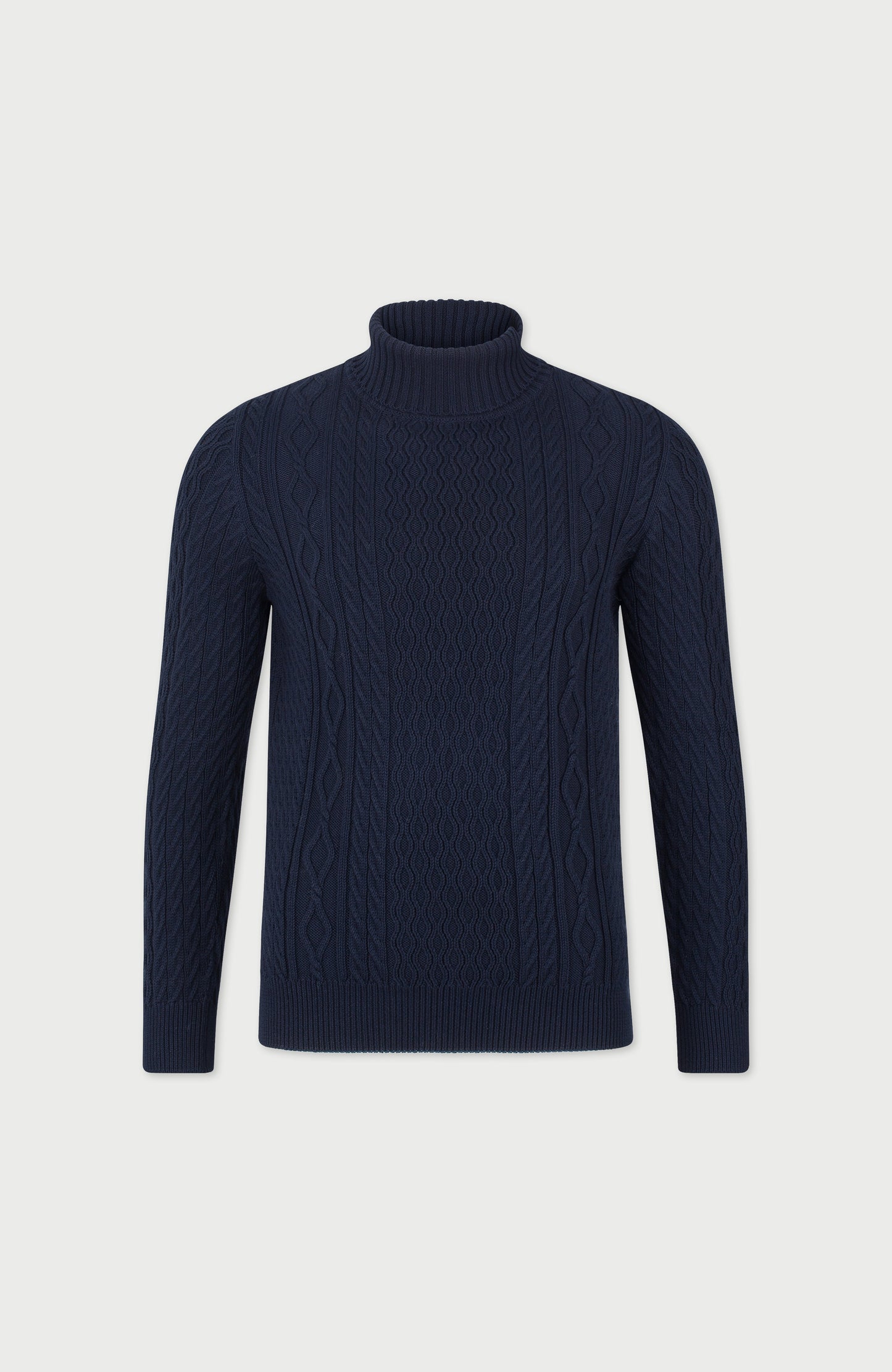 Mens Midweight Cotton Roll Neck Cable Jumper
