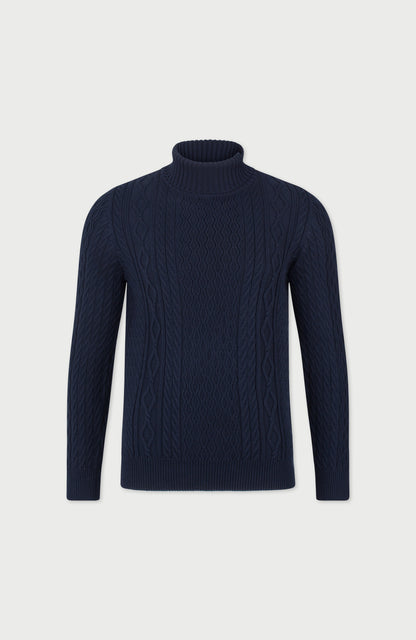 Mens Midweight Cotton Roll Neck Cable Jumper