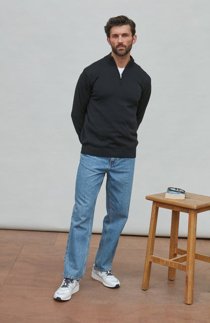 Mens Lightweight Cotton Zip Neck Jumper