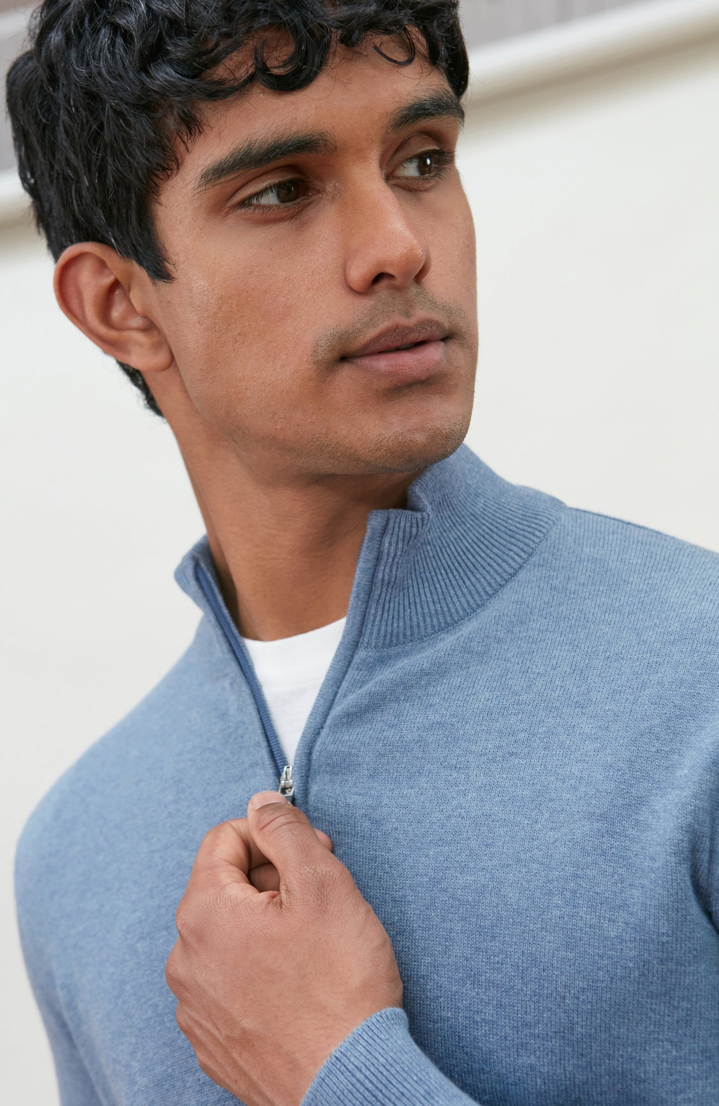 Mens Lightweight Cotton Zip Neck Jumper