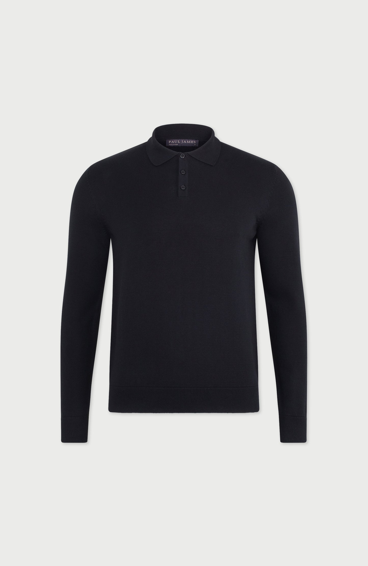 Mens Lightweight Cotton Long Sleeve Knitted Polo Shirt