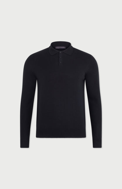 Mens Lightweight Cotton Long Sleeve Knitted Polo Shirt