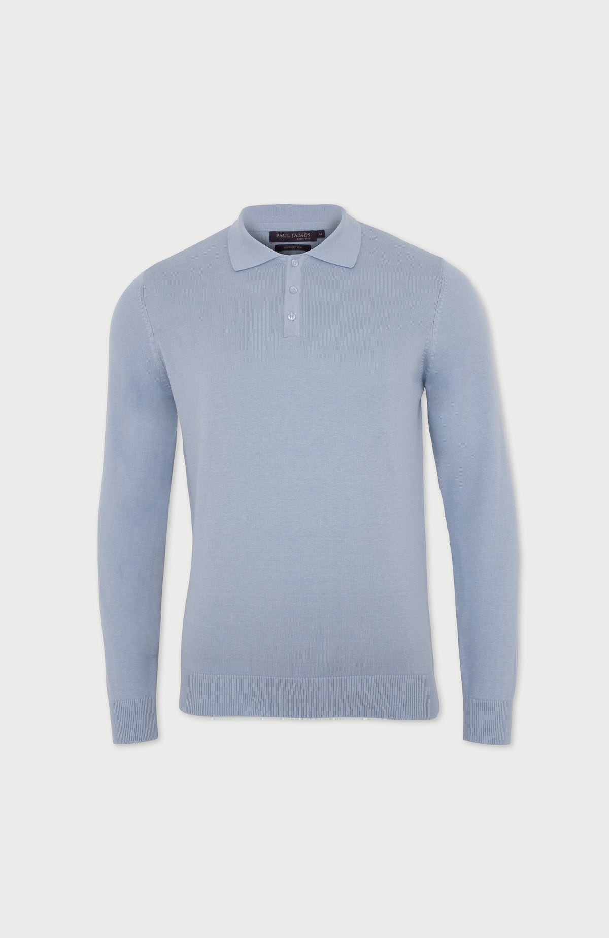 Mens Lightweight Cotton Long Sleeve Knitted Polo Shirt