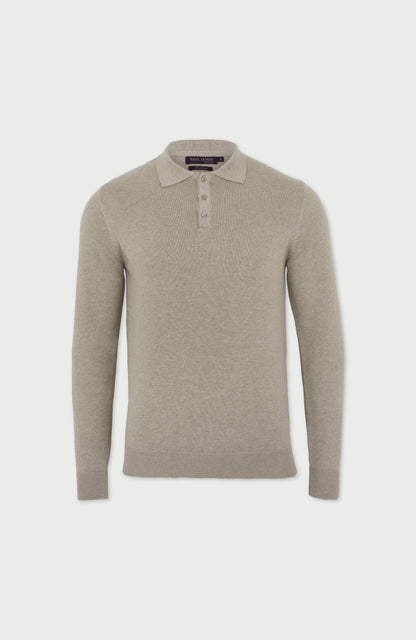 Mens Lightweight Cotton Long Sleeve Knitted Polo Shirt