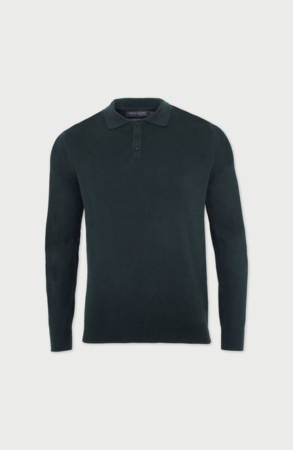 Mens Lightweight Cotton Long Sleeve Knitted Polo Shirt