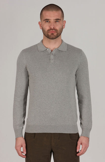 Mens Lightweight Cotton Long Sleeve Knitted Polo Shirt