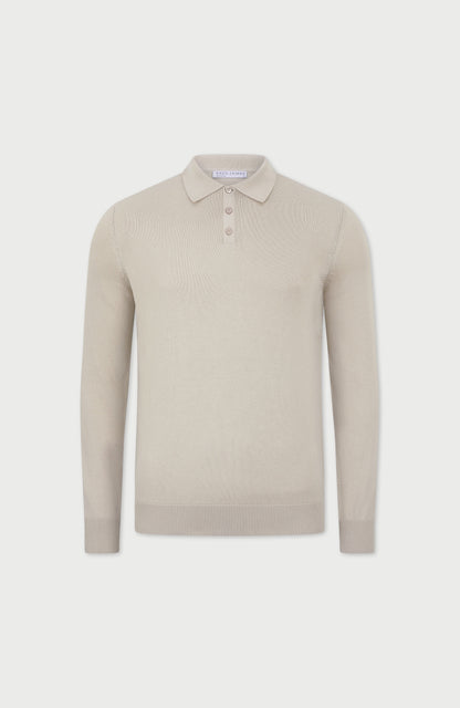 Mens Lightweight Cotton Long Sleeve Knitted Polo Shirt