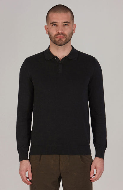 Mens Lightweight Cotton Long Sleeve Knitted Polo Shirt