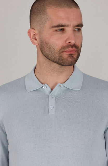 Mens Lightweight Cotton Long Sleeve Knitted Polo Shirt
