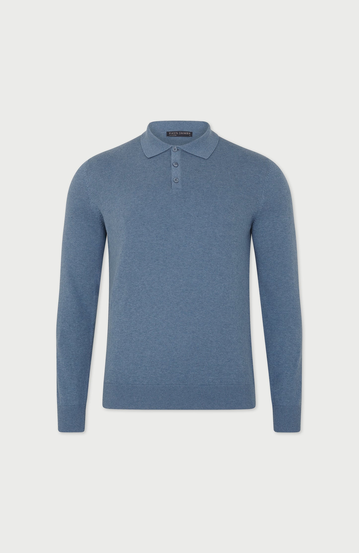 Mens Lightweight Cotton Long Sleeve Knitted Polo Shirt