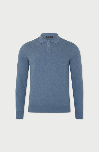 Mens Lightweight Cotton Long Sleeve Knitted Polo Shirt