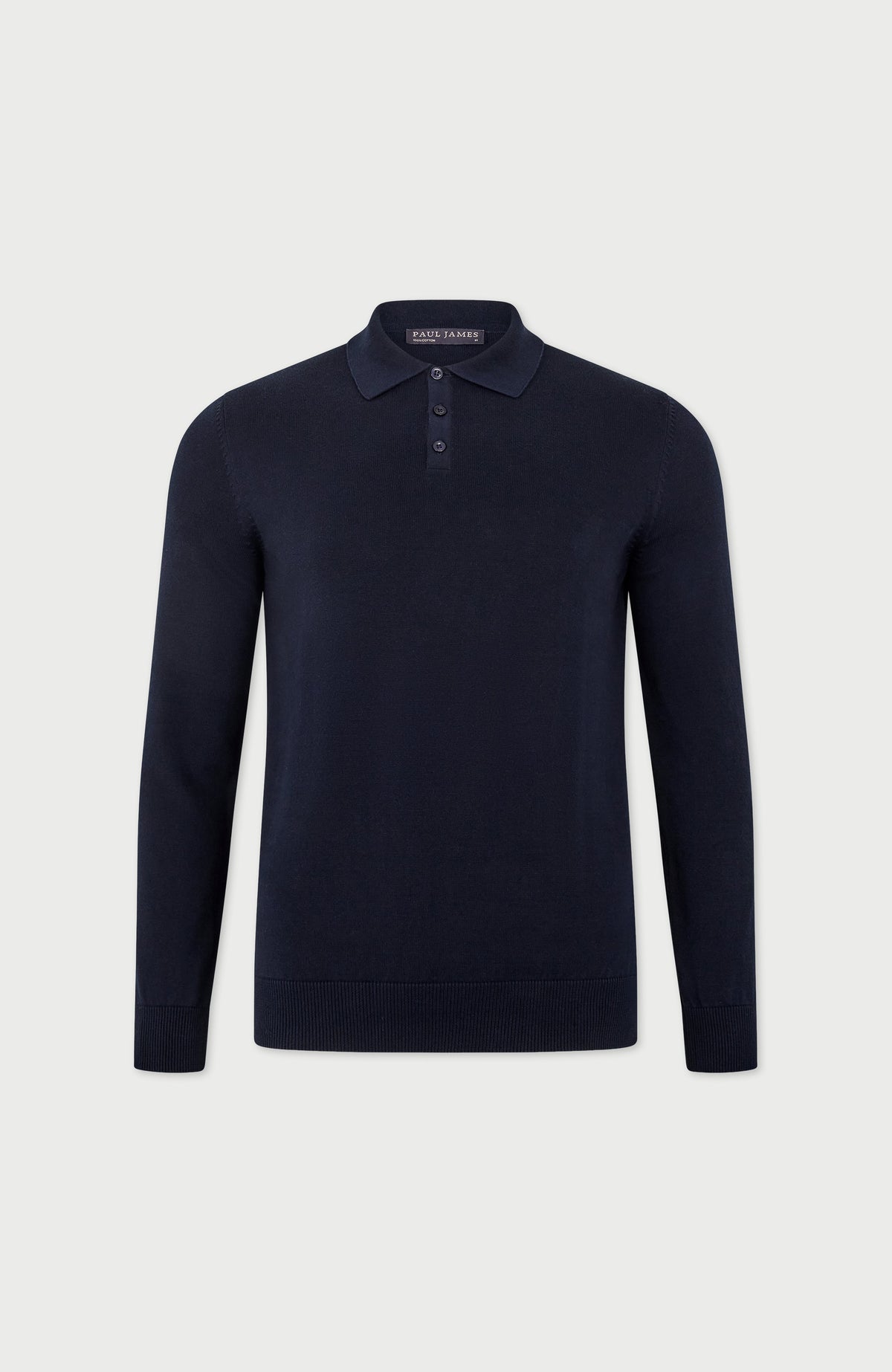 Mens Lightweight Cotton Long Sleeve Knitted Polo Shirt