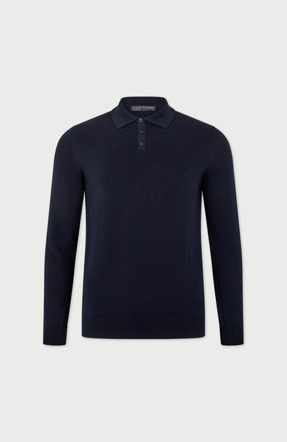 Mens Lightweight Cotton Long Sleeve Knitted Polo Shirt