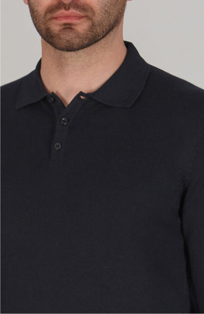 Mens Lightweight Cotton Long Sleeve Knitted Polo Shirt