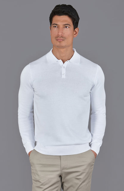 Mens Lightweight Cotton Long Sleeve Knitted Polo Shirt