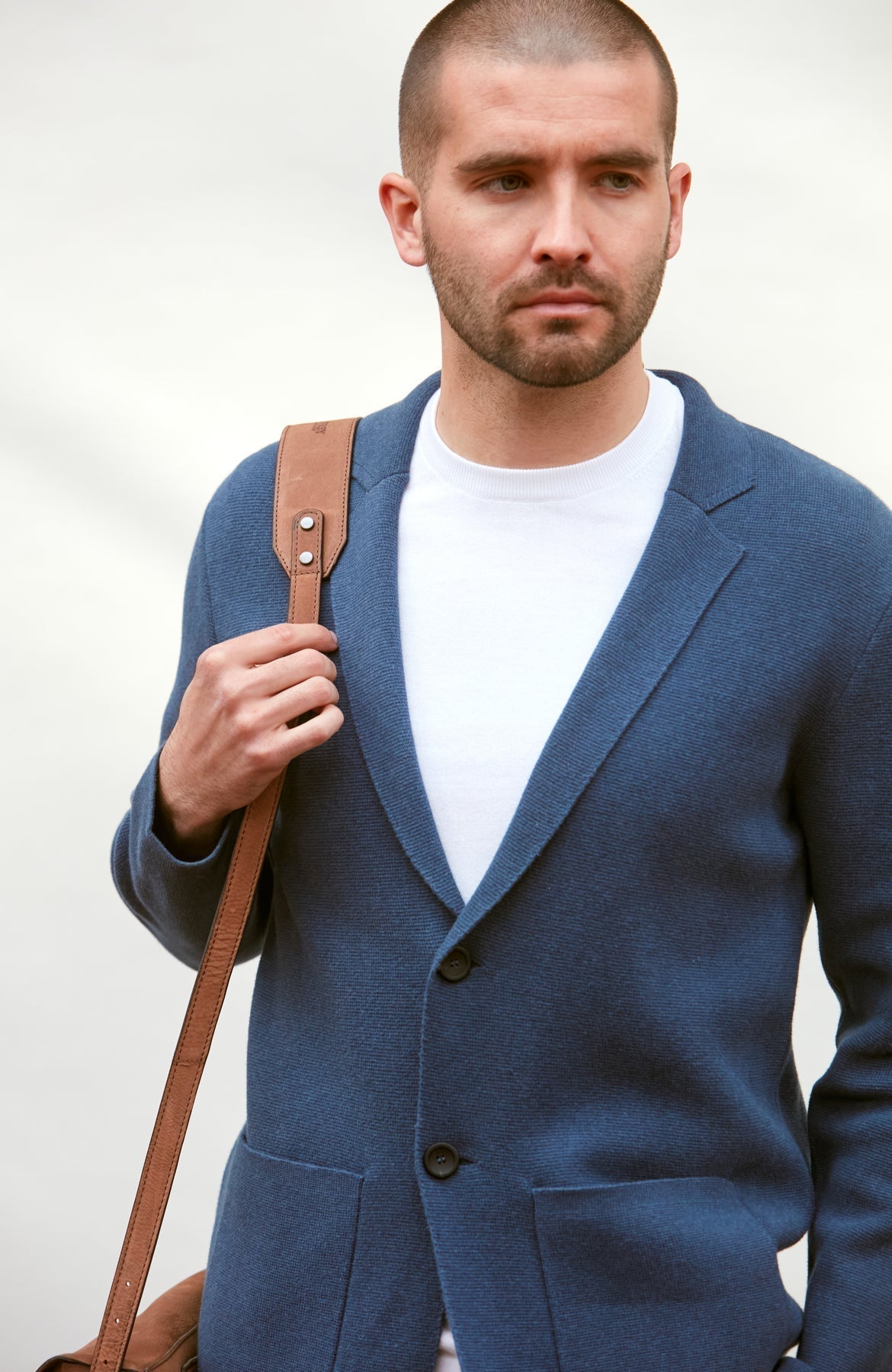 Mens Midweight Cotton Deconstructed Knitted Blazer