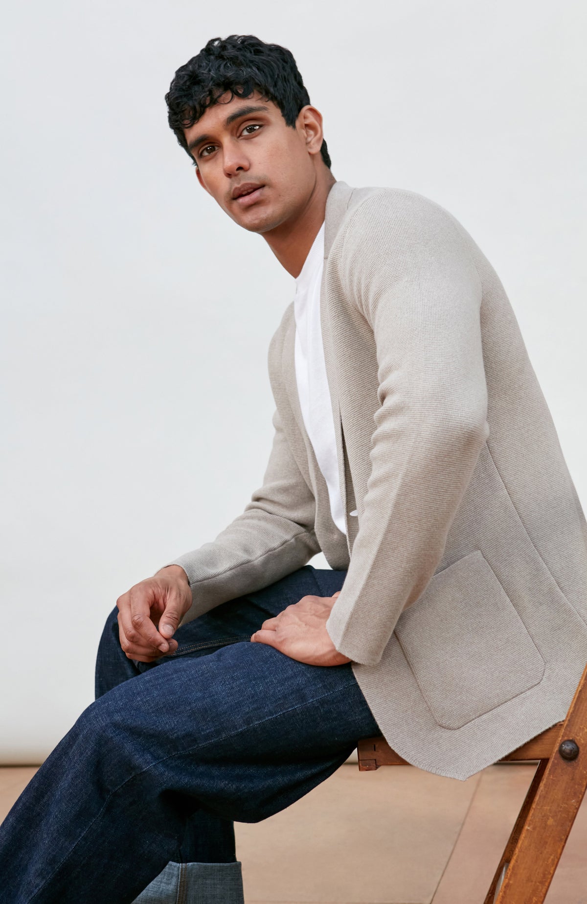 Mens Midweight Cotton Deconstructed Knitted Blazer