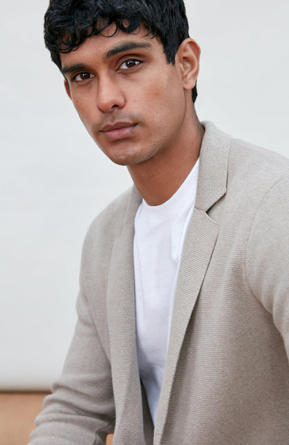 Mens Midweight Cotton Deconstructed Knitted Blazer