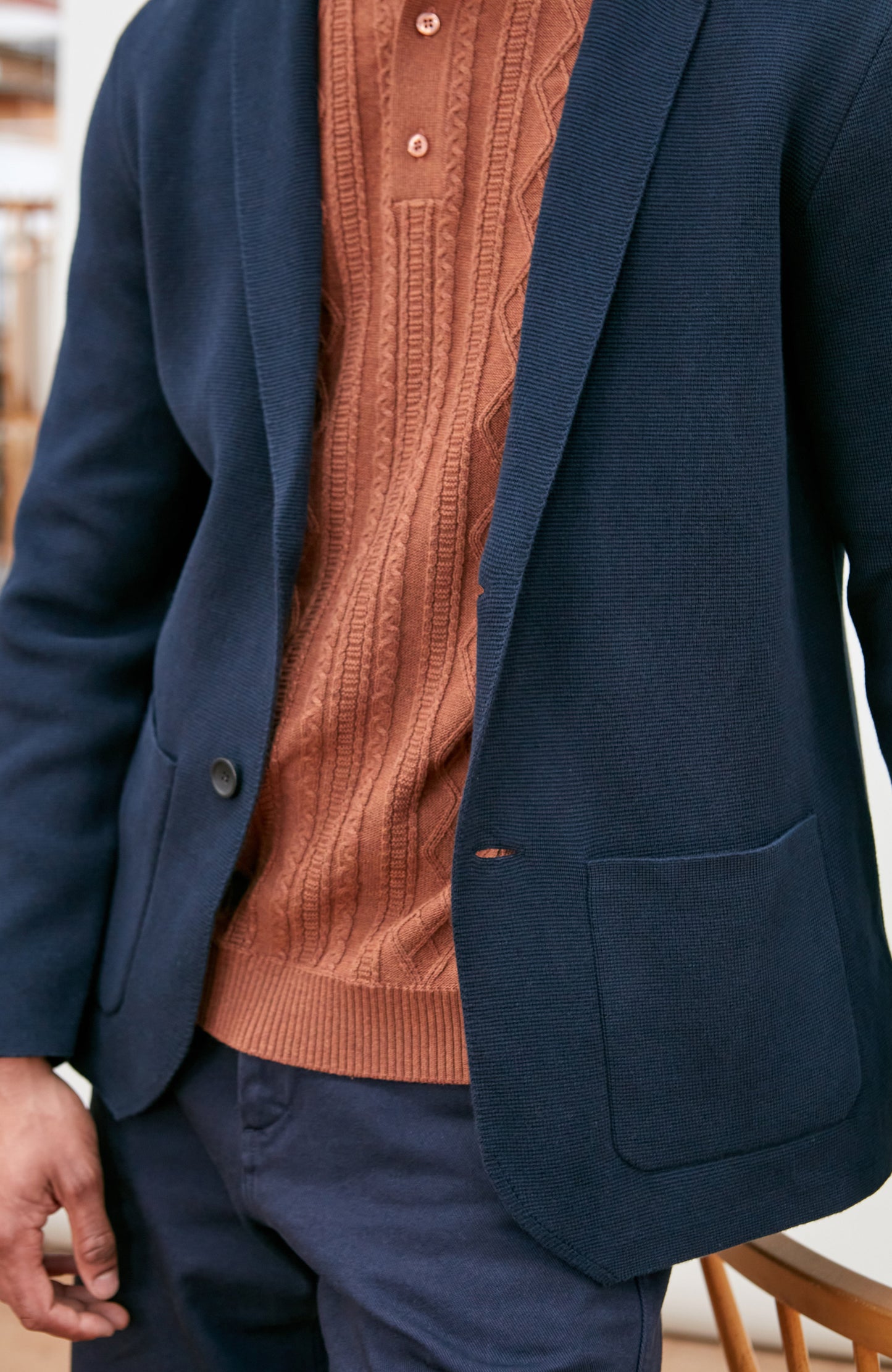Mens Midweight Cotton Deconstructed Knitted Blazer