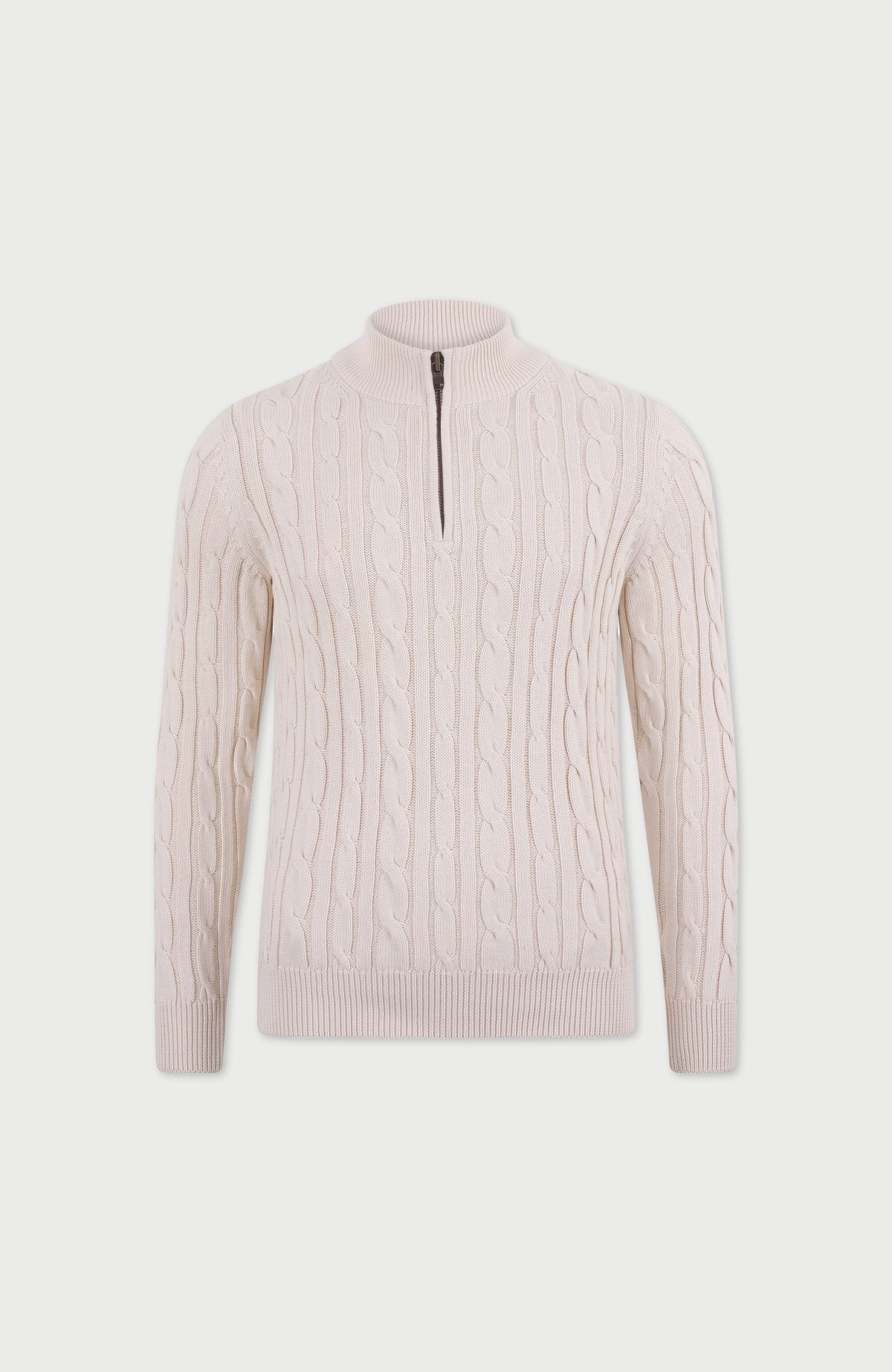 Mens Midweight Cotton Cable Zip Neck Jumper