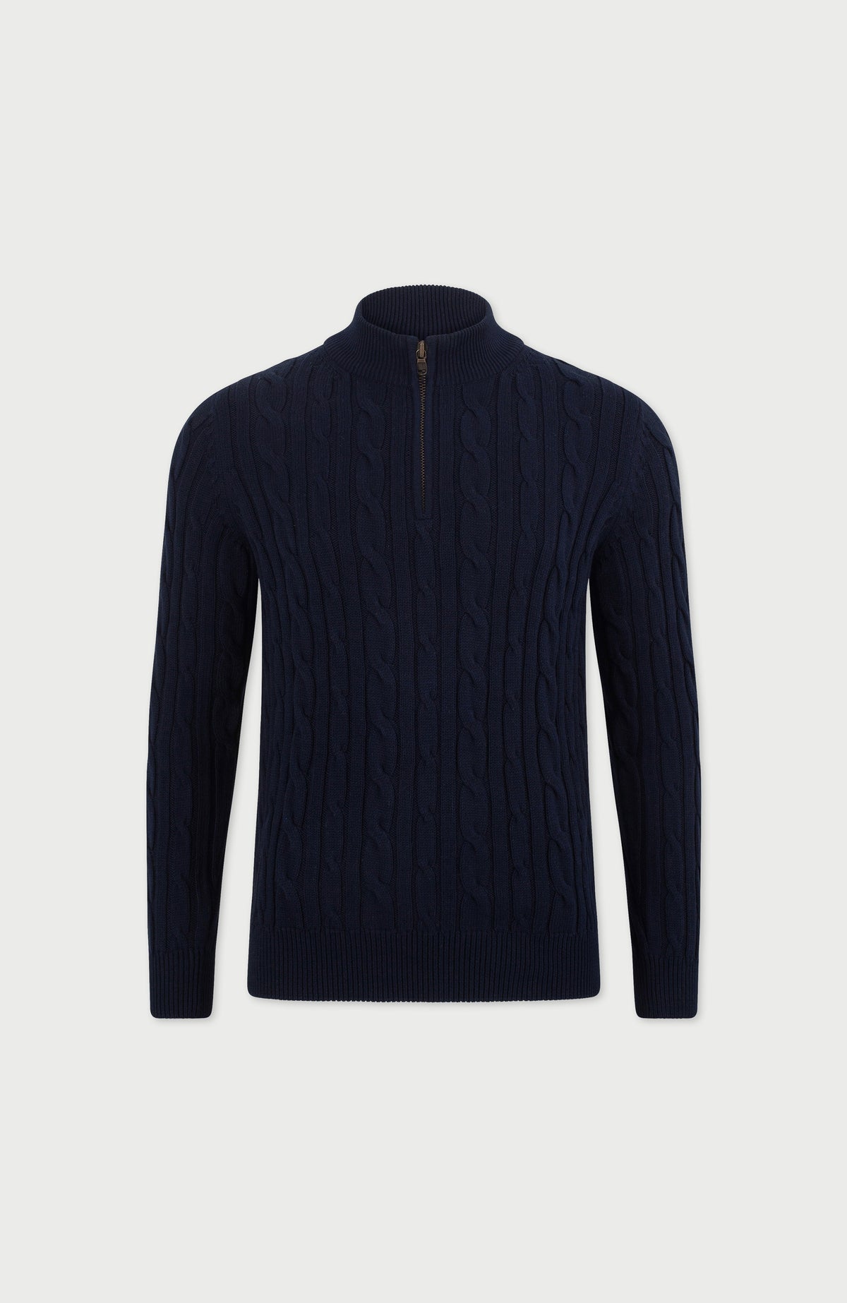 Mens Midweight Cotton Cable Zip Neck Jumper