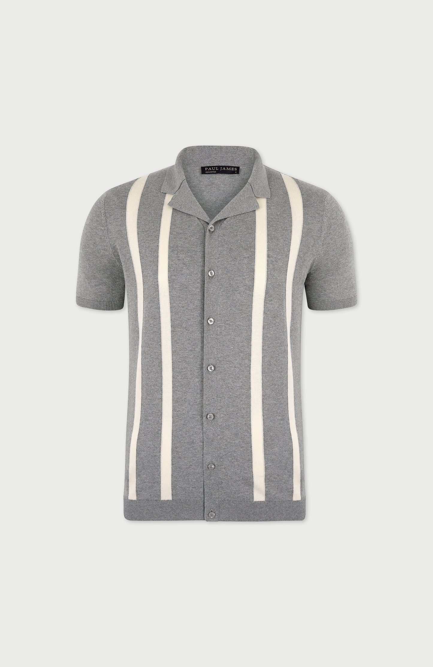 Mens Ultra Fine Cotton Cuban Collar Striped Shirt