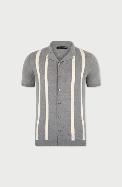 Mens Ultra Fine Cotton Cuban Collar Striped Shirt