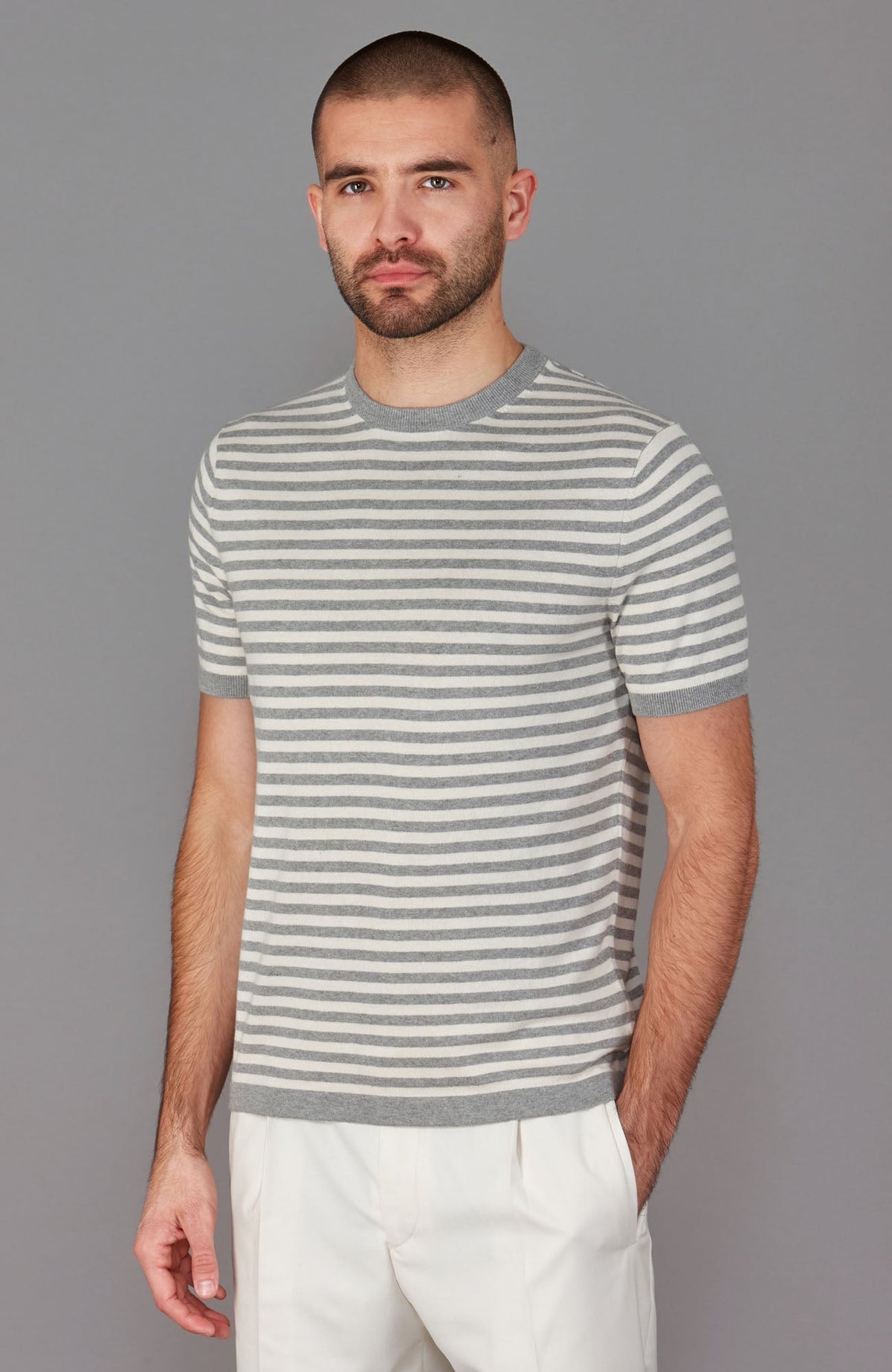 Mens Ultra Fine Cotton Knitted Breton T-Shirt