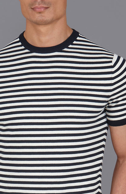 Mens Ultra Fine Cotton Knitted Breton T-Shirt