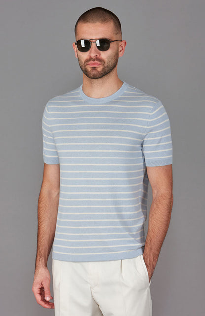 Mens Ultra Fine Cotton Knitted Pin Stripe T-Shirt