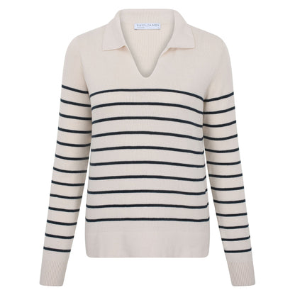 Womens Lightweight Cotton Open Collar Breton Top